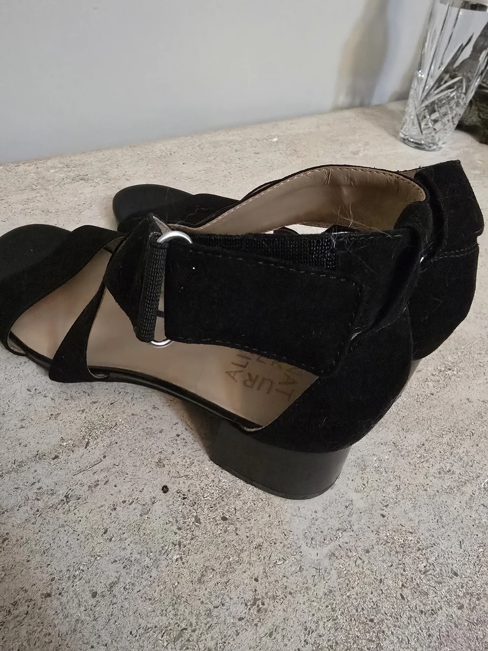 NATURALIZER Black Suede Crisscross Block Heel Sandals - Picture 4 of 5